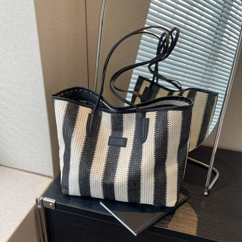 Borsa a spalla a righe in cotone da donna - Borsa a spalla ATREND