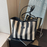 Borsa a spalla a righe in cotone da donna - Borsa a spalla ATREND