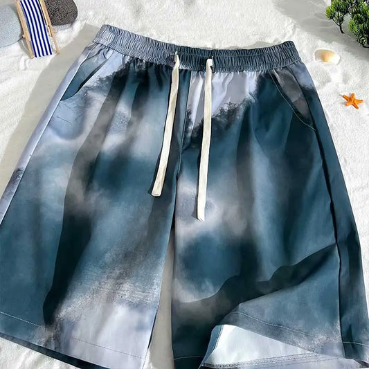 Pantaloncini casual con stampa grafica fascia elastica e lacci da uomo - Pantaloncini uomo ATREND