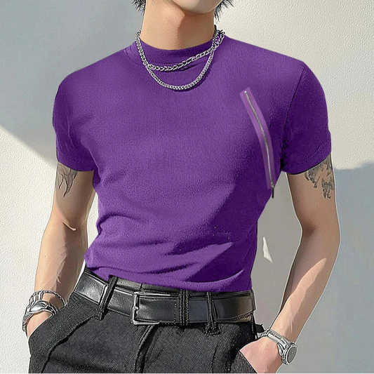 T-shirt casual con cerniera laterale a mezze maniche da uomo - T-shirt uomo ATREND
