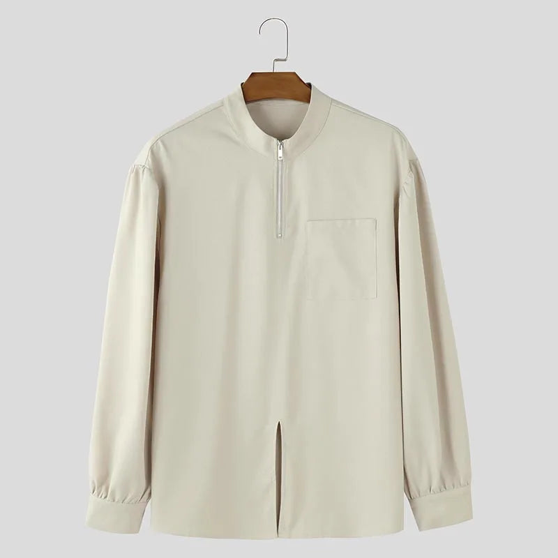 Camicia casual con scollo a v e cerniera da uomo - Camicia uomo ATREND