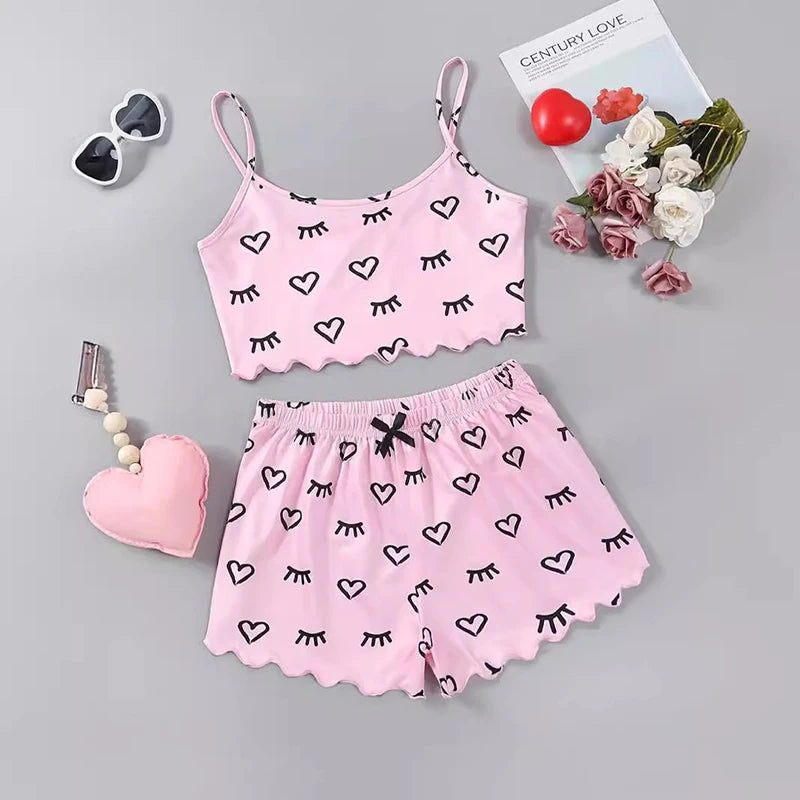 Pigiama casual top corto e pantaloncini con stampa grafica da donna - Pigiama donna ATREND