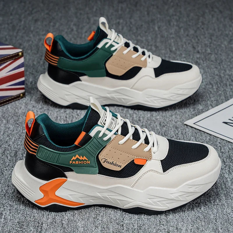 Sneakers chunky casual in pelle in microfibra da uomo