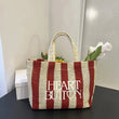 Borsa a mano casual in cotone a righe con stampa a lettere da donna - Borsa a mano ATREND
