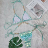 Bikini due pezzi reggiseno e mutande con catena da donna