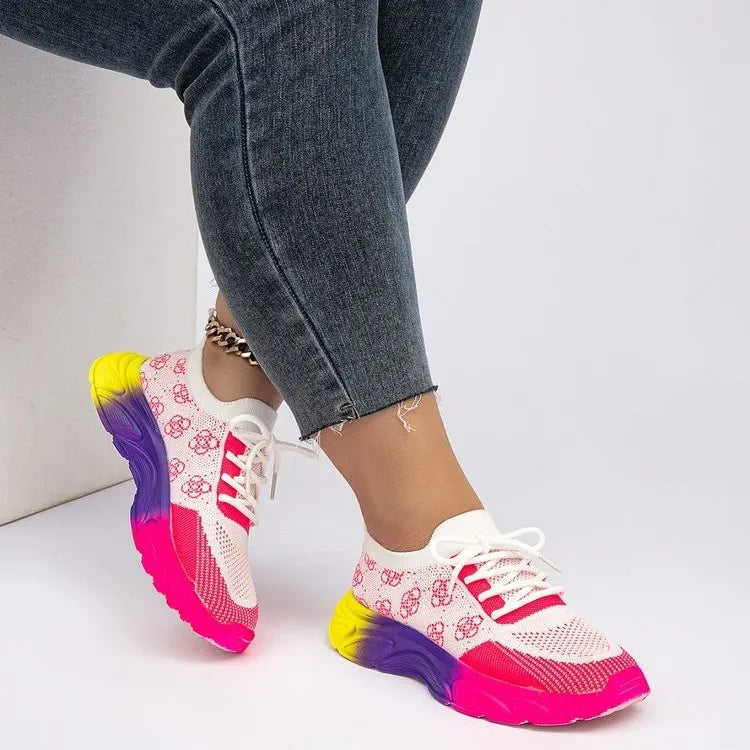 Sneakers casual in cotone con para multicolor con lacci da donna - Sneakers donna ATREND