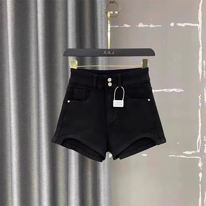 Pantaloncini di jeans a vita alta con stampa leopardata a gamba larga da donna - Pantaloncini di jeans donna ATREND