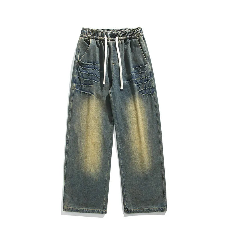 Jeans casual con gamba larga fascia elastica e lacci da uomo - Jeans uomo ATREND
