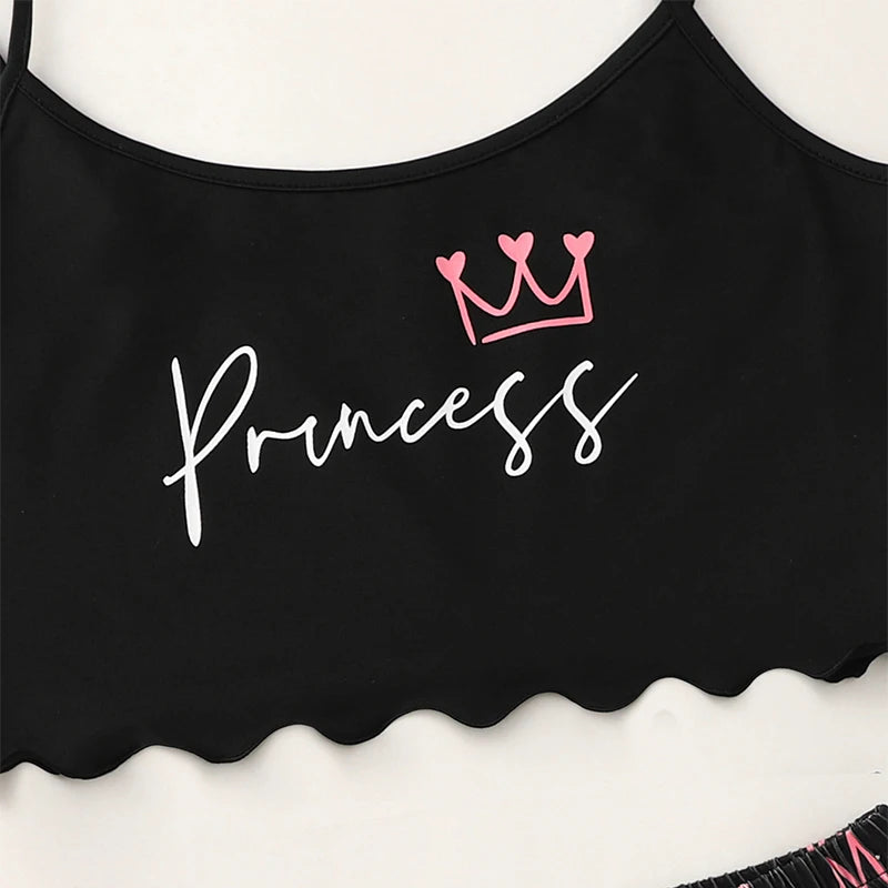 Women's Letter Crown Print Short Top and Shorts Casual Pajamas