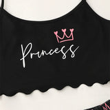 Women's Letter Crown Print Short Top and Shorts Casual Pajamas