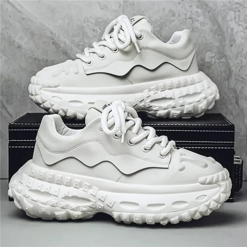 Sneakers chunky in pelle microfibra da uomo