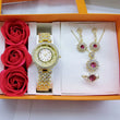 Set idea regalo orologio collana orecchini e anello con pietra rossa da donna - Idea regalo donna ATREND