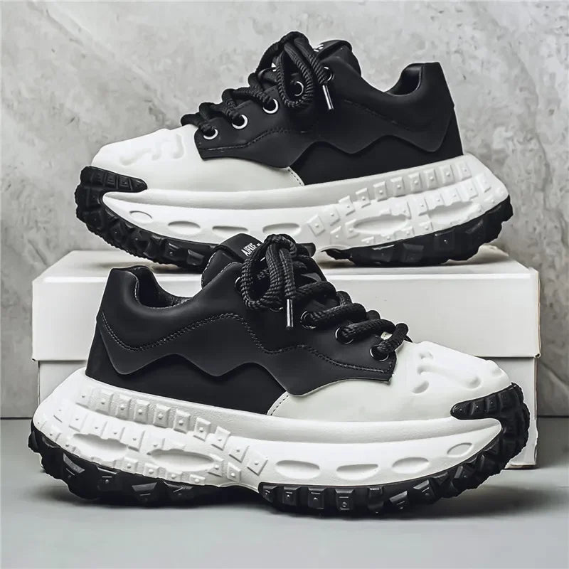 Sneakers chunky in pelle microfibra da uomo