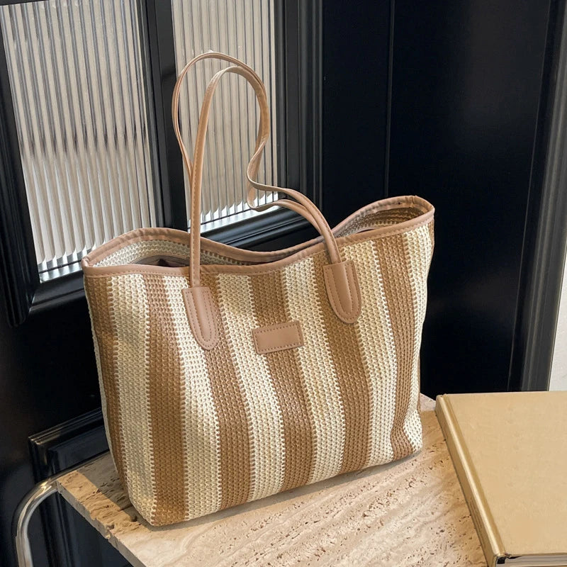 Borsa a spalla a righe in cotone da donna - Borsa a spalla ATREND