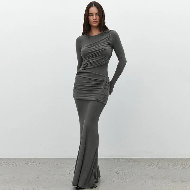 Women's Long Sleeve Draped Casual Maxi Dress