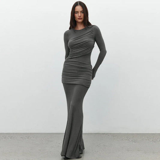 Women's Long Sleeve Draped Casual Maxi Dress