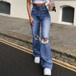 Women's Spring and Autumn New Fashion Casual Ripped High Waist Slightly Flared Jeans Slim Fit Washed Jeans Long Pants Y2k