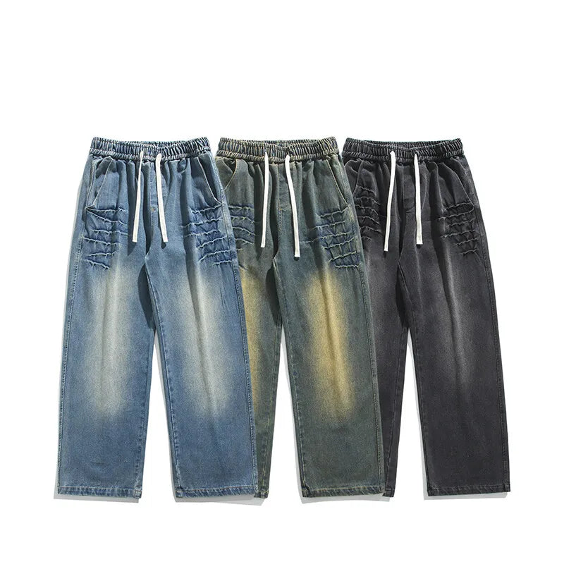 Jeans casual con gamba larga fascia elastica e lacci da uomo - Jeans uomo ATREND