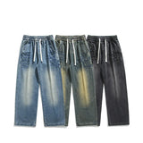 Jeans casual con gamba larga fascia elastica e lacci da uomo - Jeans uomo ATREND
