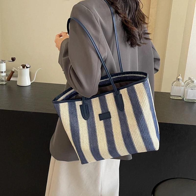 Borsa a spalla a righe in cotone da donna - Borsa a spalla ATREND