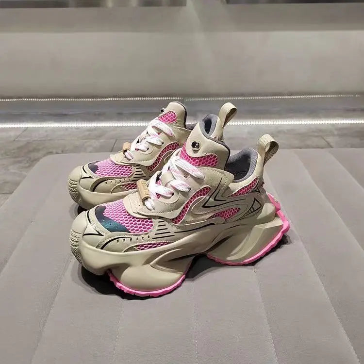 Sneakers casual patchwork con para alta e lacci da donna