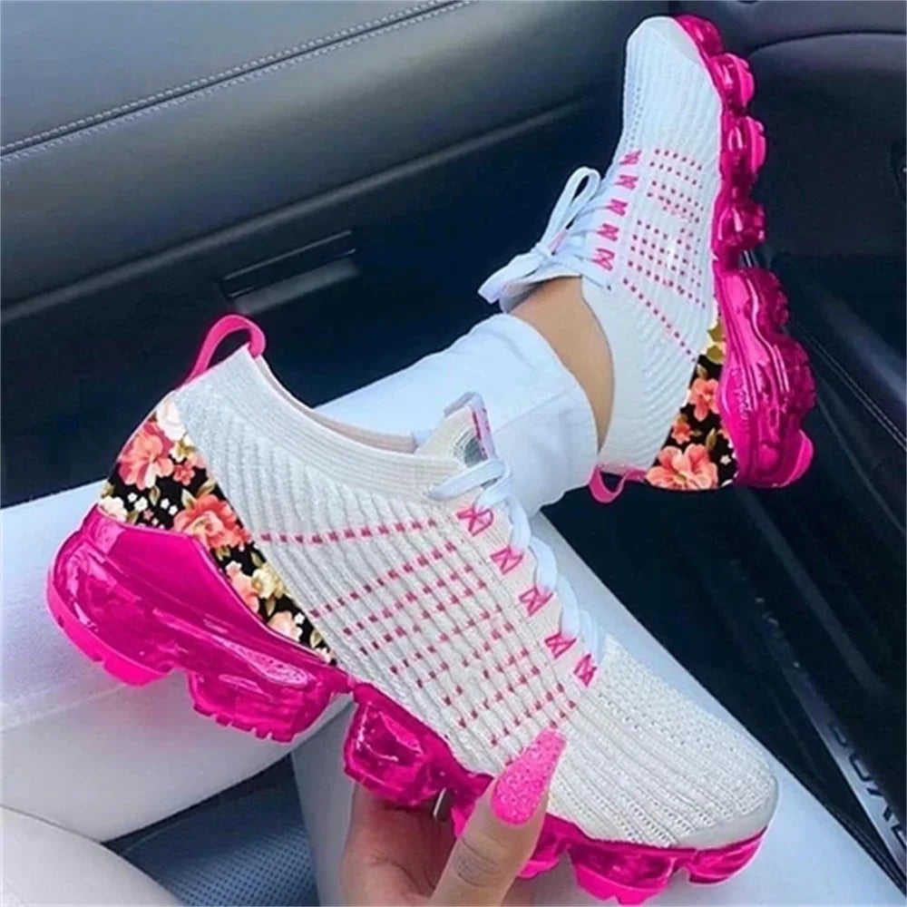 Sneakers casual a calzino in cotone con stampa floreale da donna - Sneakers donna ATREND
