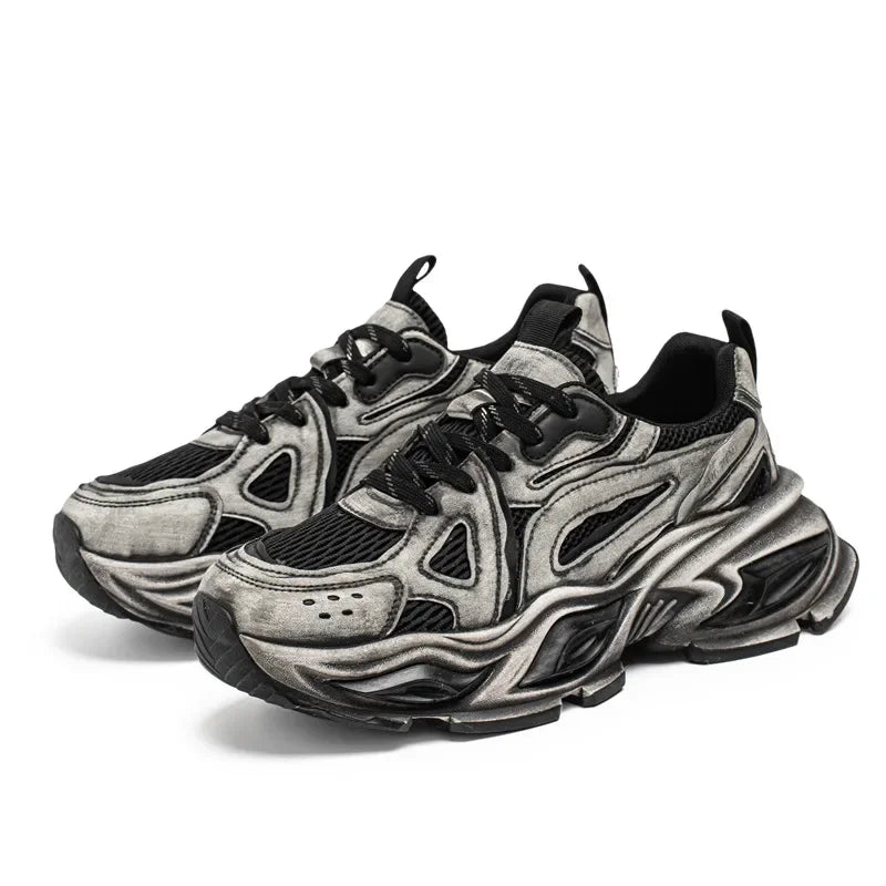 Sneakers chunky casual bicolor in pelle mesh traspirante da uomo
