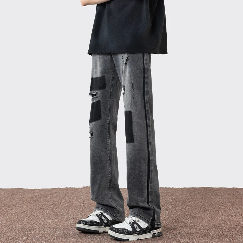 Jeans casual patchwork streetwear da uomo - Jeans uomo ATREND