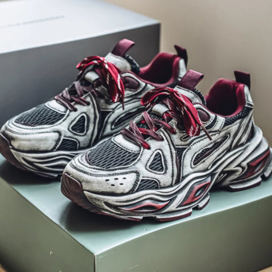 Sneakers chunky casual bicolor in pelle mesh traspirante da uomo