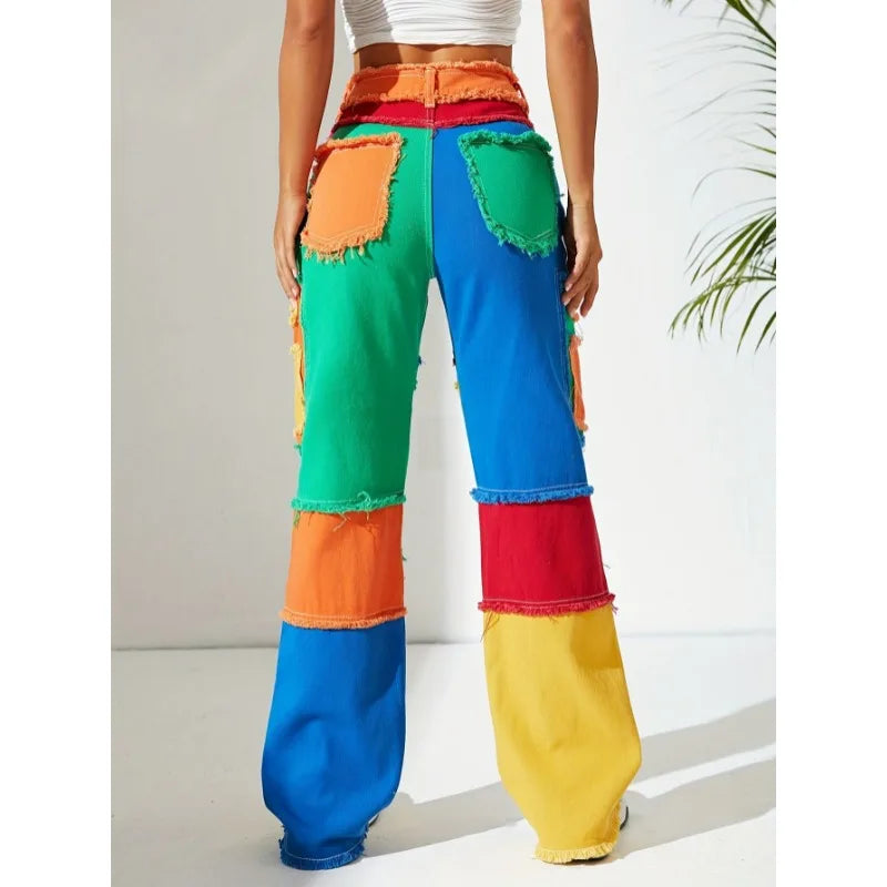 Jeans casual multicolor a vita alta da donna