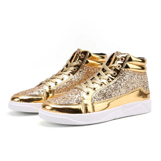 Sneakers casual patchwork in pelle PU e glitter unisex
