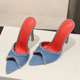 Sandali casual in demin con bordo a contrasto di borchie da donna - Sandali donna ATREND