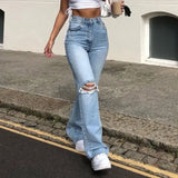 Women's Spring and Autumn New Fashion Casual Ripped High Waist Slightly Flared Jeans Slim Fit Washed Jeans Long Pants Y2k