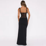 Abito lungo patchwork a body con pizzo da donna - Abbigliamento Abiti ATREND