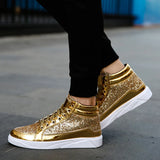 Sneakers casual patchwork in pelle PU e glitter unisex