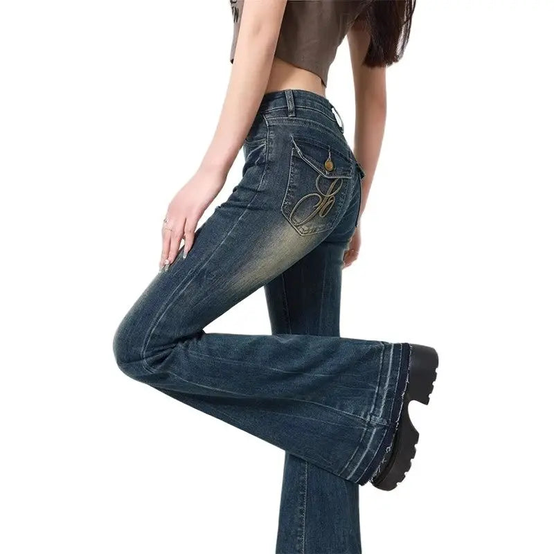 Jeans casual a vita alta con gamba larga da donna
