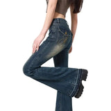 Jeans casual a vita alta con gamba larga da donna