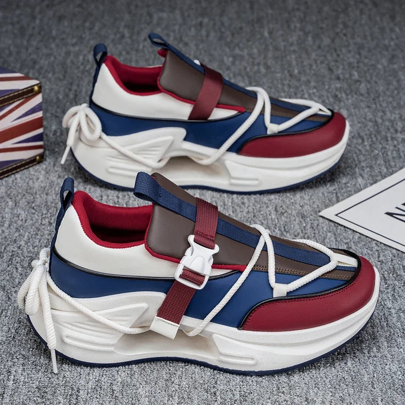 Sneakers casual patchwork in pelle PU mesh con lacci da uomo