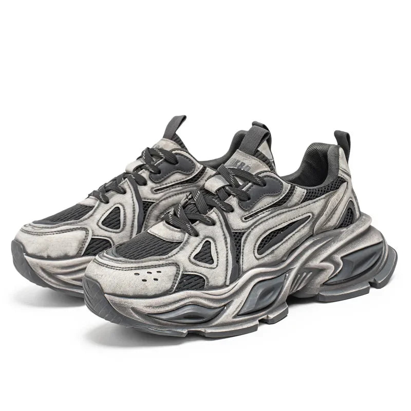 Sneakers chunky casual bicolor in pelle mesh traspirante da uomo