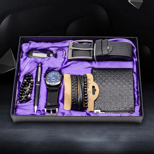 Set idea regalo con portachiavi collana penna orologio braccialetti portafoglio e cintura da uomo - Idea regalo uomo ATREND