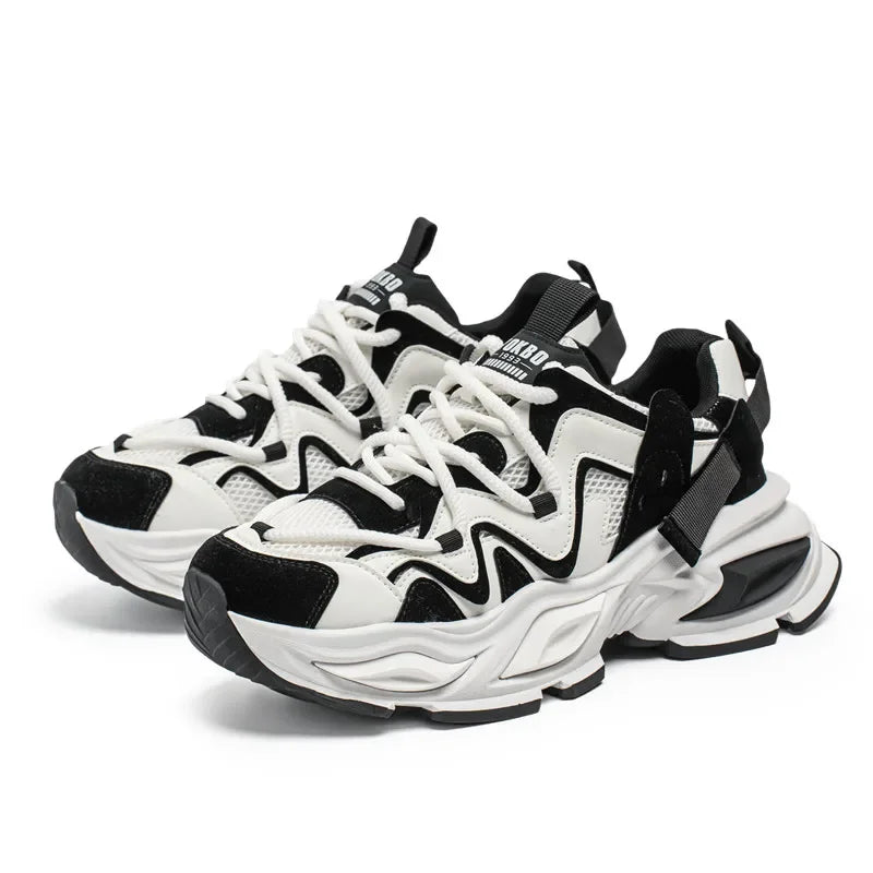 Sneakers chunky casual bicolor in pelle mesh traspirante da uomo