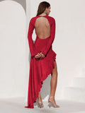 Women's Long Sleeve Irregular Side Slit Maxi Dress