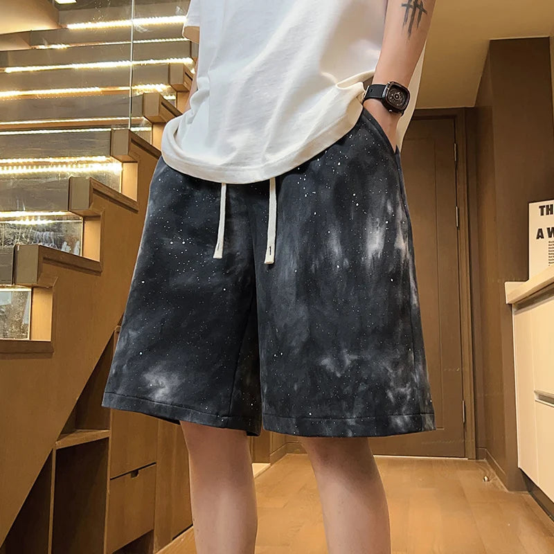 Pantaloncini casual larghi con fascia elastica e lacci da uomo - Pantaloncini uomo ATREND