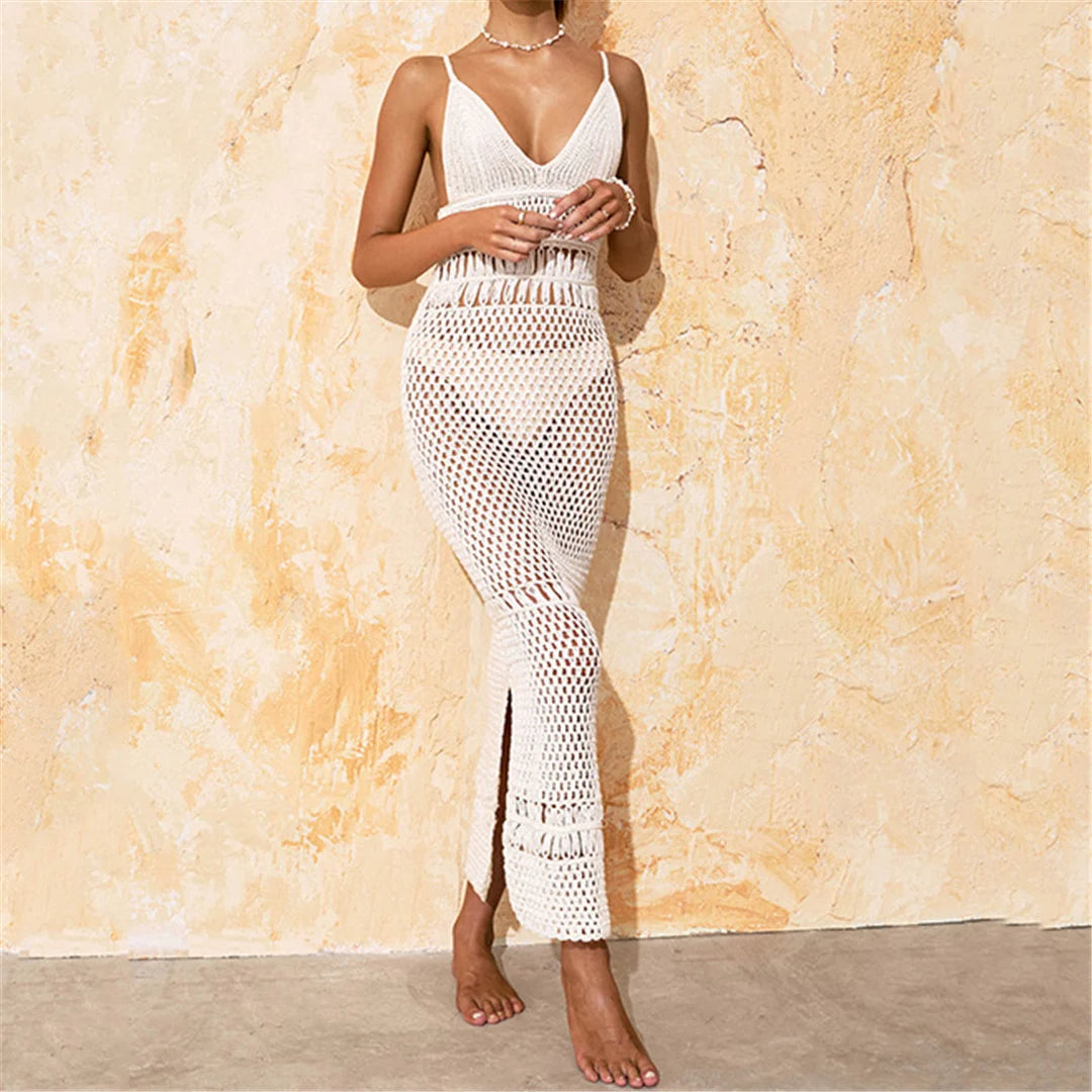 Copri costume lungo trasparente lavorato a mano da donna - copri costume ATREND