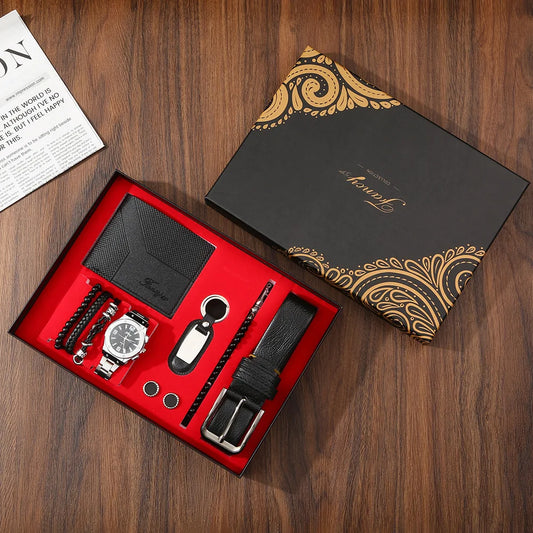 Set idea regalo con portafoglio braccialetti orologio portachiavi e cintura da uomo - Idea regalo uomo ATREND