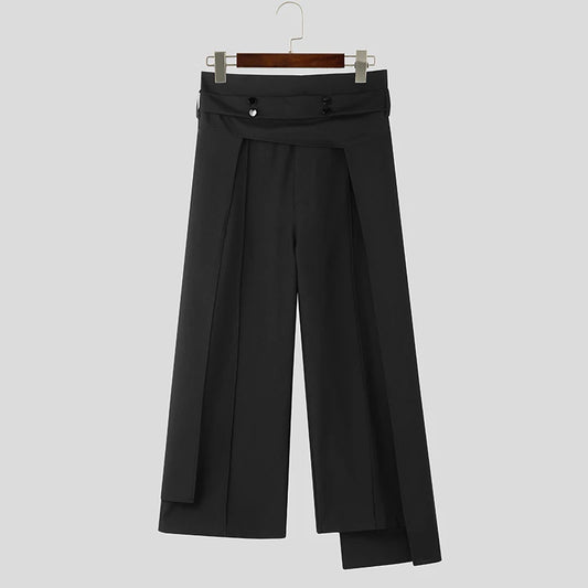 Pantaloni casual irregolari a fascia alta con bottoni da uomo - Pantaloni uomo ATREND