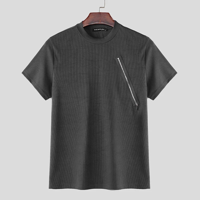 T-shirt casual con cerniera laterale a mezze maniche da uomo - T-shirt uomo ATREND