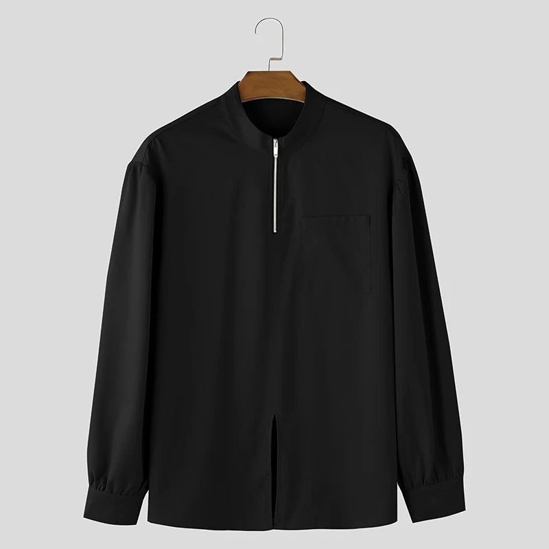 Camicia casual con scollo a v e cerniera da uomo - Camicia uomo ATREND