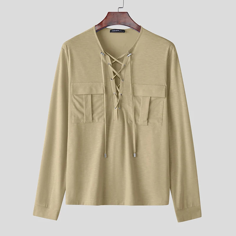 Camicia casual con lacci da uomo - Camicia uomo ATREND