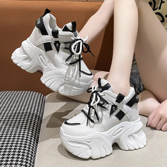 Sneakers casual con lacci para alta e materiale mesh da donna - Sneakers donna ATREND